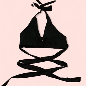 ROMWE Black Halter Wrap Top With Heart Detail